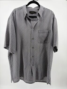 Bugatchi Uomo Men's Shirt Size X-Large Button Pocket Gray Plaid Rayon Blend S023